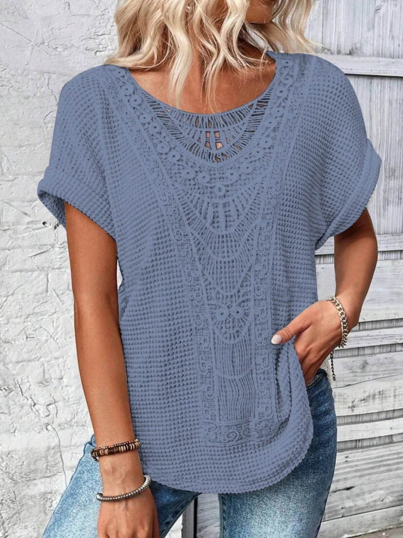 Crochet Lace Short Sleeve Casual T-Shirt Trendsi 735df9b3-6e6c-4afc-8456-2bca134ca328-Max-Origin