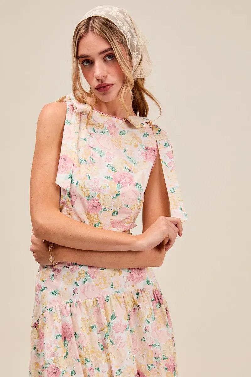SO ME Floral Printed Woven Shoulder Bow Tie Top and Skirt Set Trendsi 736fd3bdf8374ecd839c66d550457e80-Max-Origin