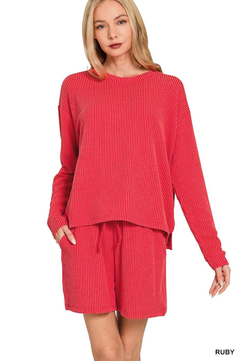 Zenana Corded Rib Long Sleeve Tee and Shorts Set RUBY Trendsi 7373a68b5ace4c75890c2bc8a61efab4-Max-Origin
