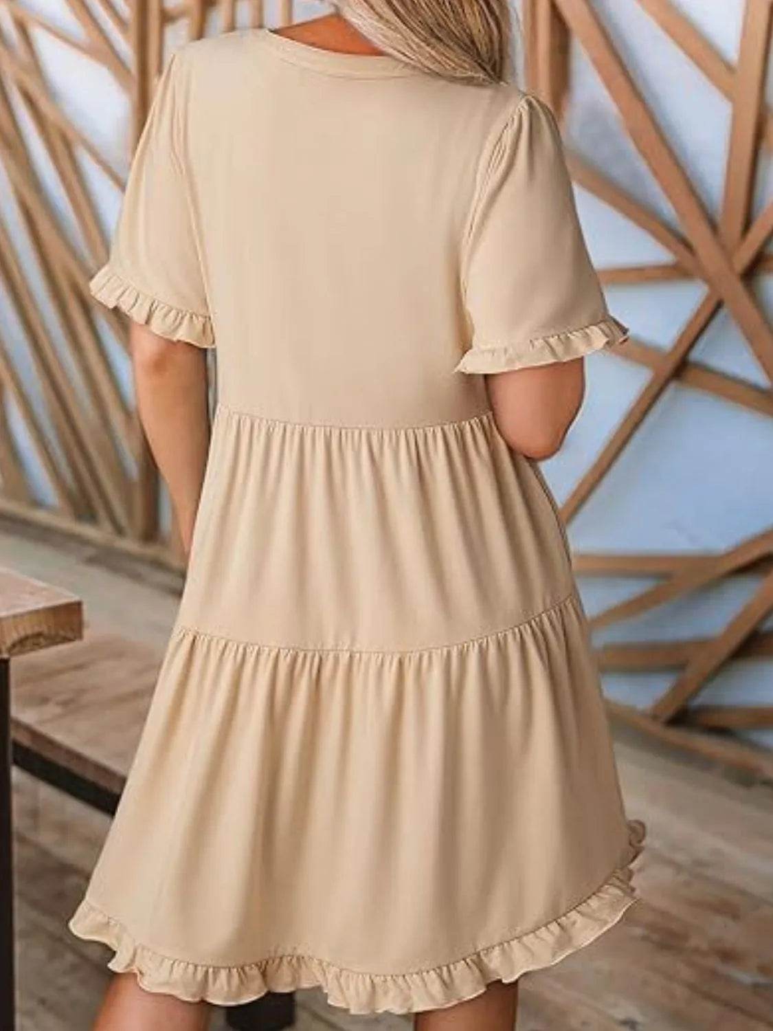 Tiered Notched Short Sleeve Mini Dress Trendsi 73847225-dbb7-44b9-a9bb-07412a838579-Max-Origin