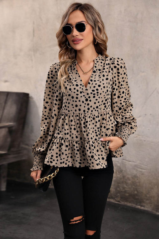 Perfee Notched Lantern Sleeve Tiered Top Taupe Trendsi 7391c2bb7d1646a799284472eac9d678-Max