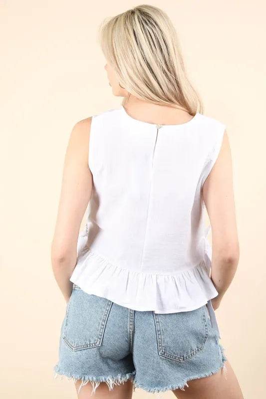 VERY J Side Tie Detail Ruffled Sleeveless Top Trendsi 73a5700c315946d68f7c413431cd2b05-Max-Origin