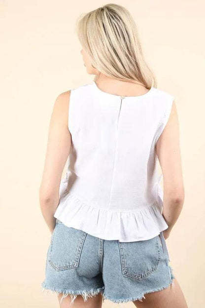 VERY J Side Tie Detail Ruffled Sleeveless Top Trendsi 73a5700c315946d68f7c413431cd2b05-Max-Origin