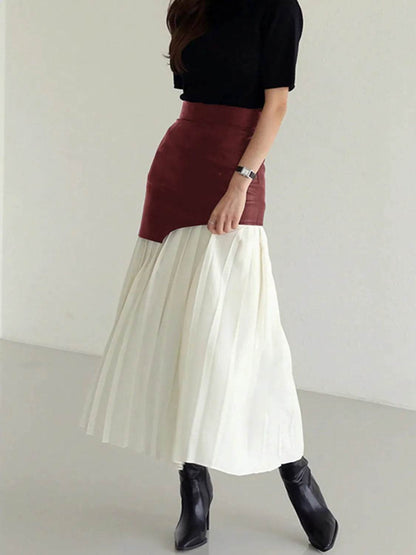 Patchwork Contrast Pleated Skirt Trendsi 73b4380e-103a-470d-aec3-1aa6c9a73032-Max-Origin