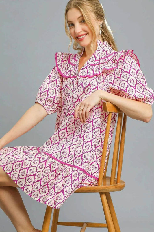 Umgee Ruffled Printed Puff Sleeve Mini Dress Trendsi 73cca22c-42d0-4b12-80d1-8a333742b0fe-Max-Origin