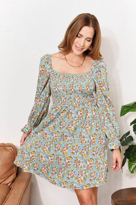 Honey Floral Smocked Flounce Sleeve Square Neck Dress Floral Trendsi 73e62a3c37e84ca2a98d13076f2ca497-Max