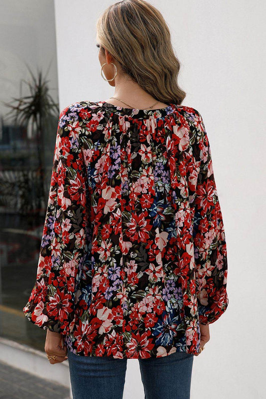 Ivy Lane Floral Print Balloon Sleeve Ruched Blouse Trendsi 7421abbad845412c9bca4155bf696520-Max
