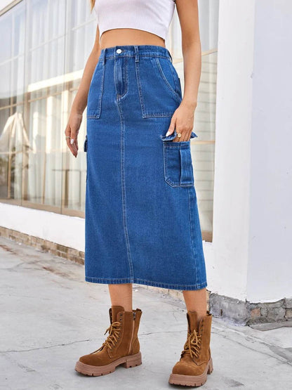 Slit Midi Denim Skirt with Pockets Trendsi 743eb0d7-65cb-4093-836a-760776aaacdd-Max