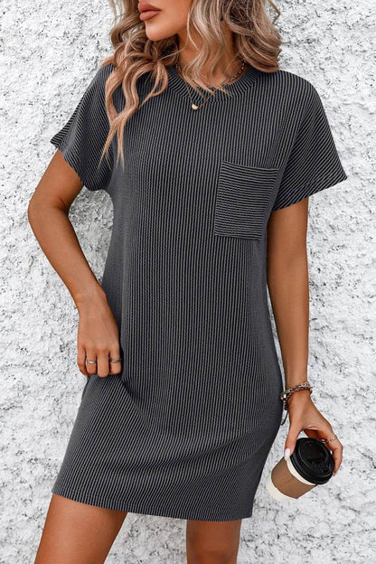 Mandy Ribbed Striped Short Sleeve Mini Tee Dress Dark Gray Trendsi 7497b326-6eca-4846-b58b-aee90876e303-Max