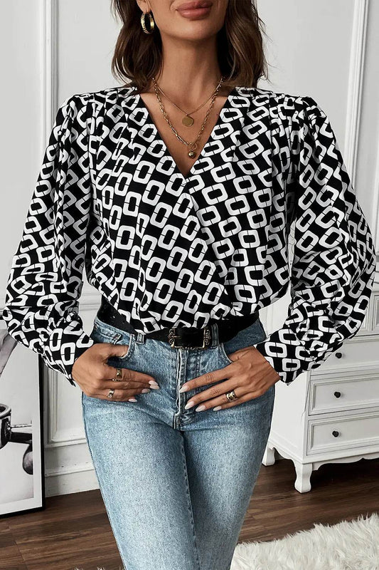 Perfee Geometric V-Neck Long Sleeve Blouse Trendsi 74bdc22022984001884a68b91f1d5d18-Max
