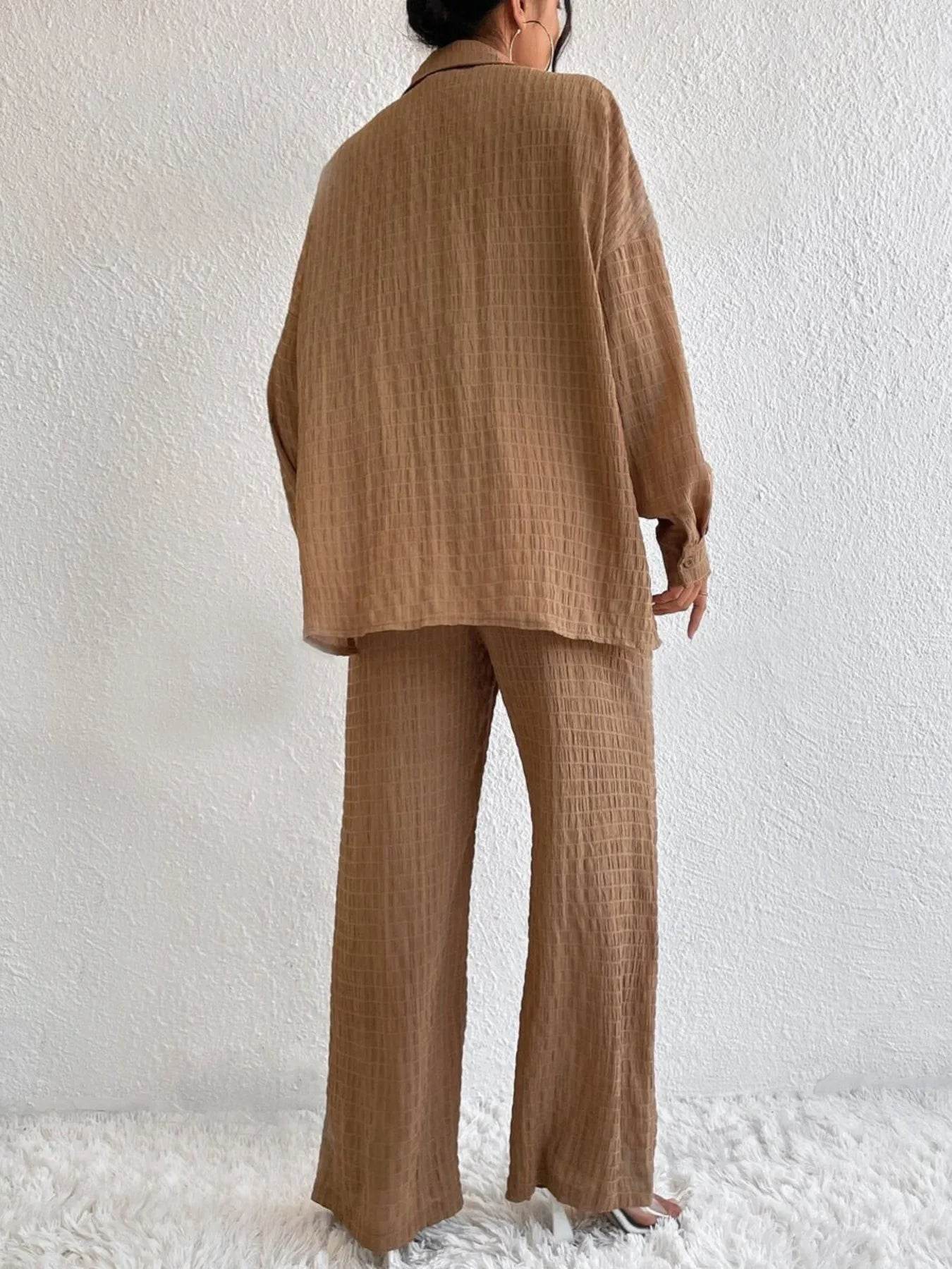 Button Up Long Sleeve Shirt and Pants Set Trendsi 74cf2ad7943844498b02a87bf292ce24-Max-Origin
