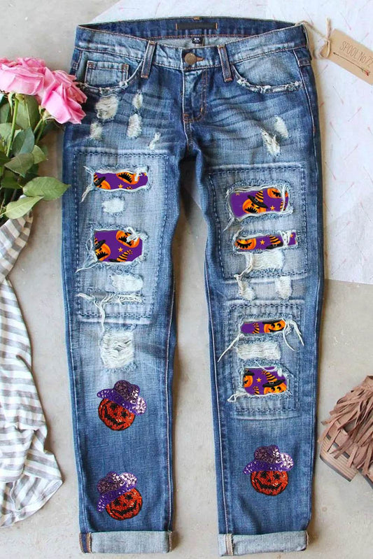Distressed Sequin Pumpkin Jeans Medium Trendsi 74d03a25-60d2-4247-96cd-40e297d70580-Max