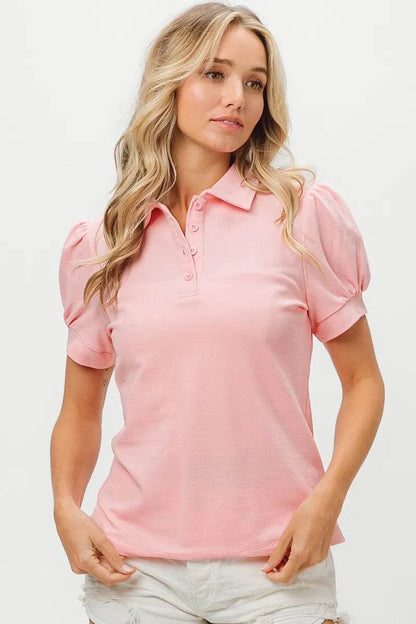 BiBi Short Puff Sleeve Pique Shirt Trendsi 75162e2dd1b945bd8a76676af00c6600-Max-Origin