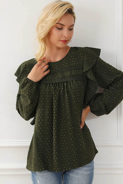 Round Neck Ruffled Blouse Black Forest Trendsi 7526603f-999f-4099-abfc-235f59a8c313-Max