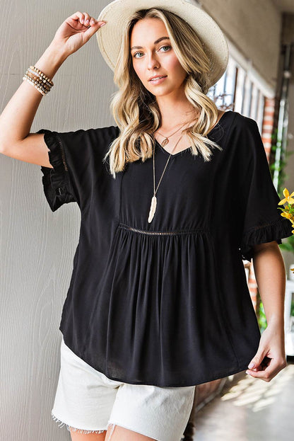 V-Neck Flounce Sleeve Babydoll Blouse Trendsi 752bdf8e67b946b7ad6d1f9242d4bfa5-Max