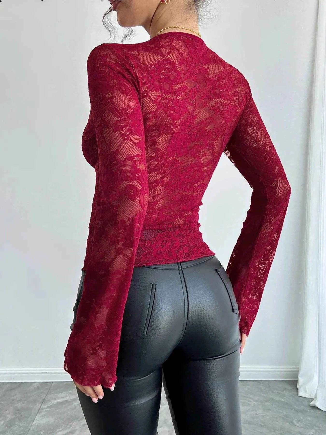 Lace Deep V-Neck Long Sleeve T-Shirt Trendsi 754f88fae7964698afe257da9c9f68dd-Max-Origin