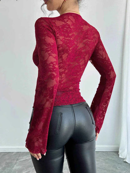 Lace Deep V-Neck Long Sleeve T-Shirt Trendsi 754f88fae7964698afe257da9c9f68dd-Max-Origin