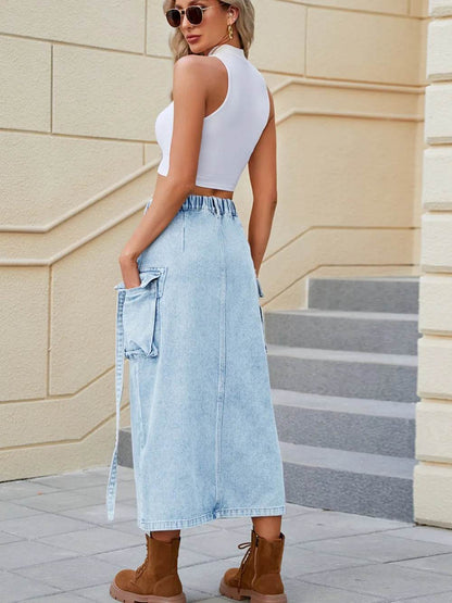 Slit Pocketed High Waist Denim Skirt Trendsi 758af793-2d77-4dd6-a0dd-7179d0b0da4f-Max