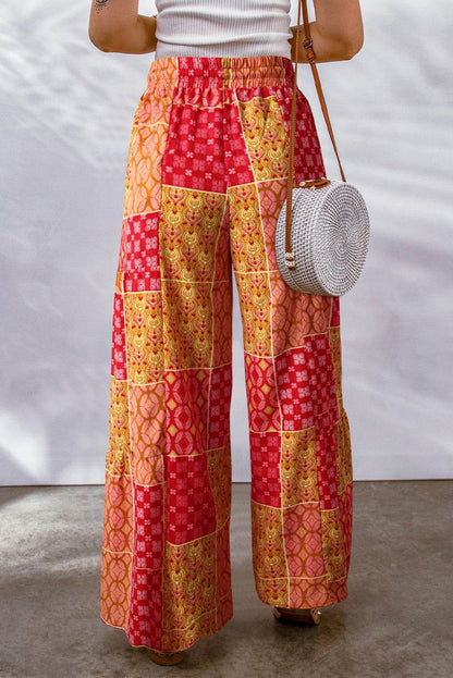 Bohemian Patchwork Drawstring Wide Leg Pants Trendsi 75af18788765419ebc52c1bd028200e8-Max
