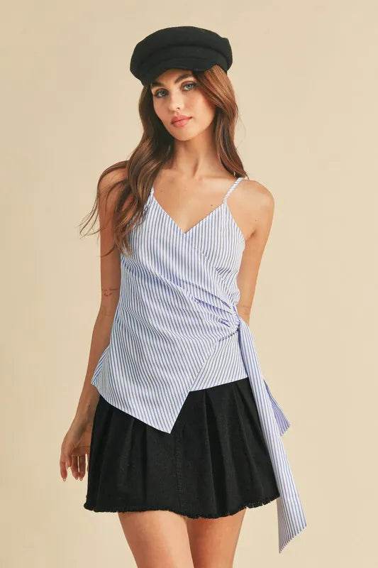Aemi + Co Side Knotted Surplice Striped Cami White Sky Trendsi 75afa4aa-6904-41ff-9e83-88c43e5bcb0d-Max
