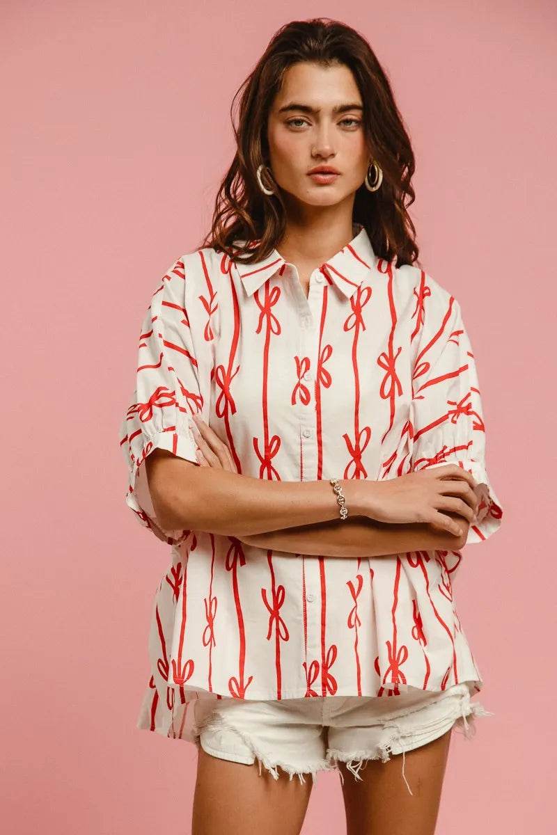 BiBi Bow Ribbon Woven Printed Button Down Shirt Trendsi 75ce0b60638e41e9952aad0e0caee390-Max-Origin
