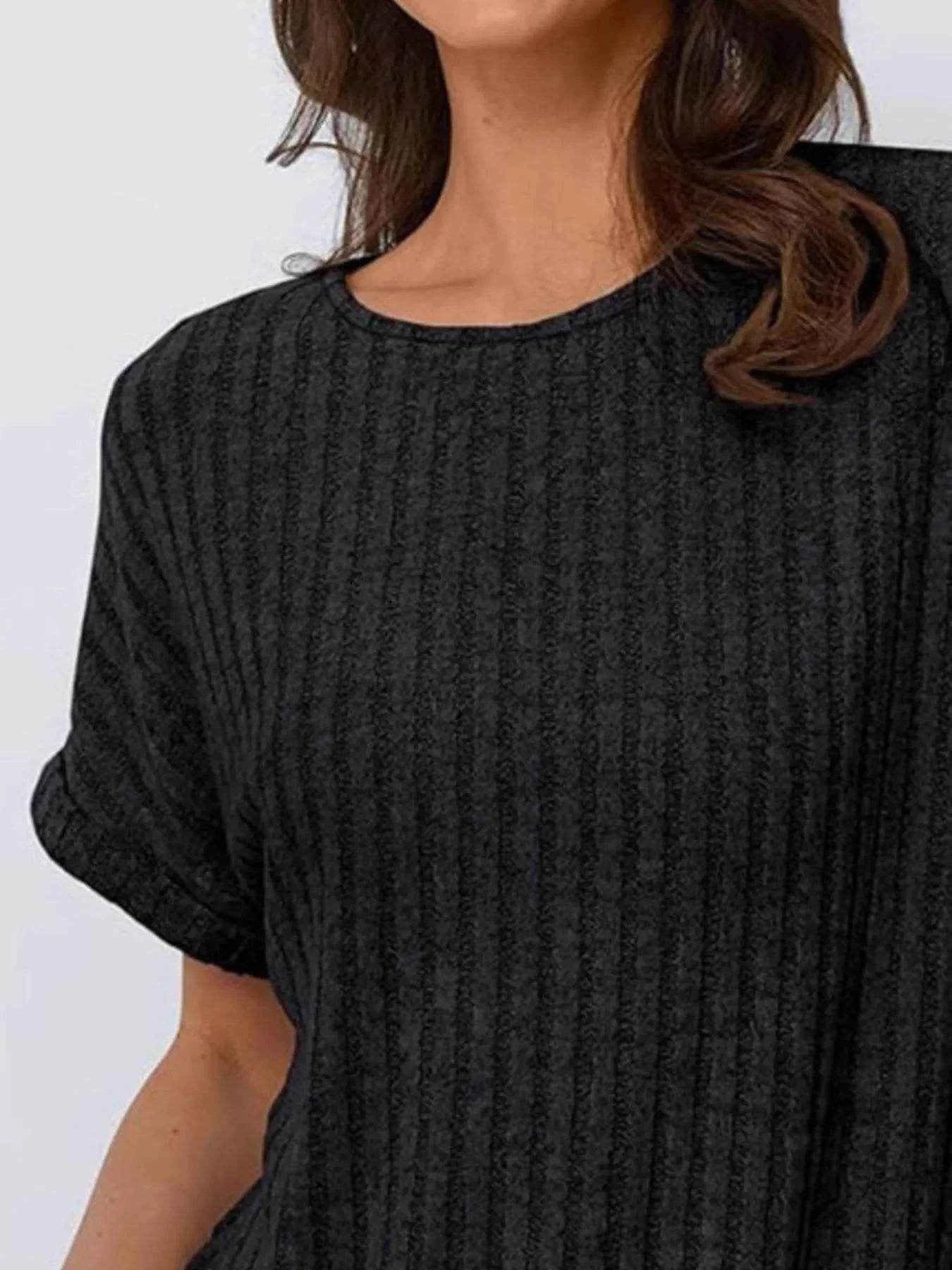 Casual Ribbed Knit Short Sleeve T-Shirt Trendsi 75cf88ec-7d2e-499b-a4c6-b1748a15e339-Max-Origin