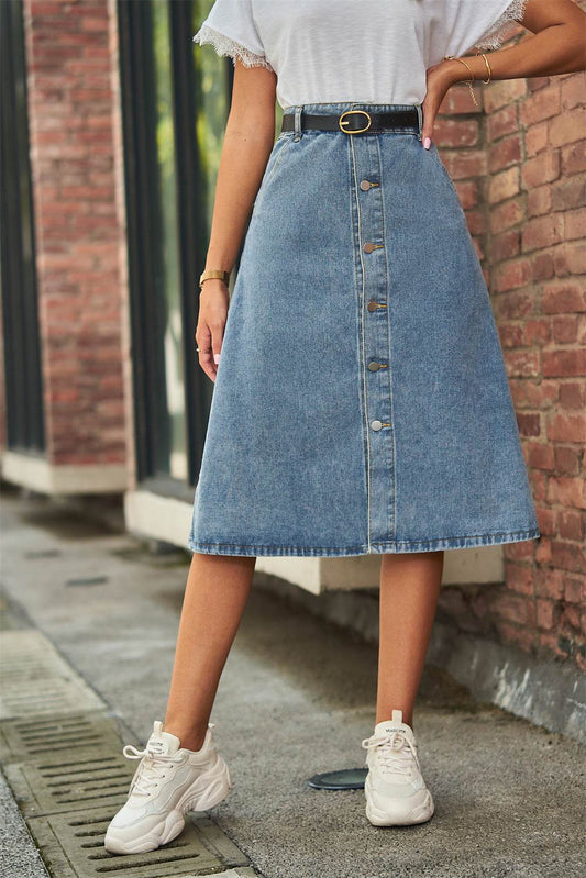 Button Front A-Line Denim Skirt Medium Trendsi 75d4bdf6fbf2471394223f967ed0b238-Max