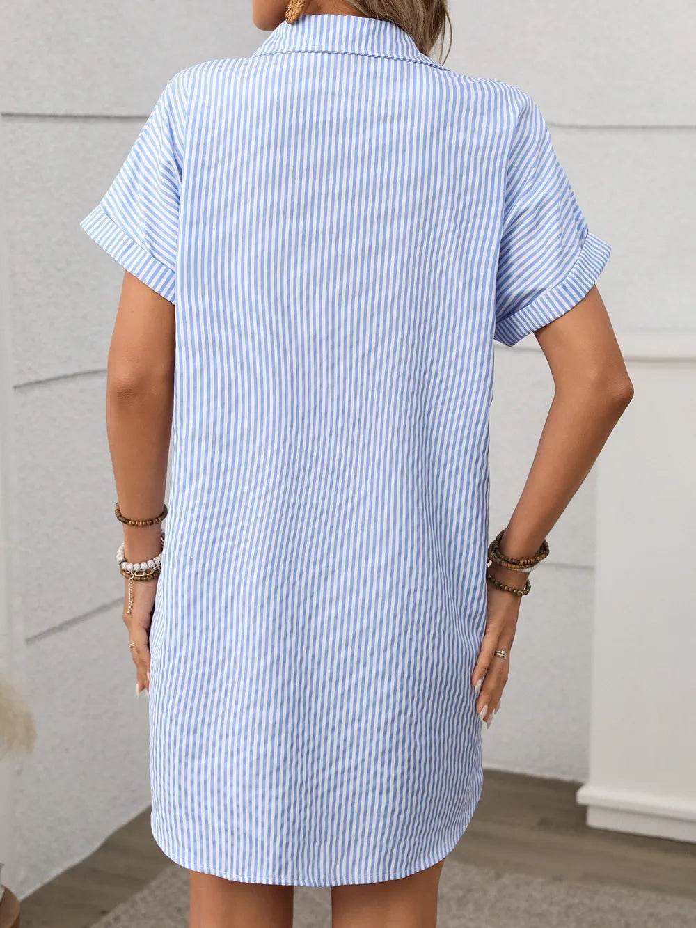 Striped Button Down Short Sleeve Mini Dress Trendsi 7605c504-a4de-43e6-8142-85df899ace2b-Max