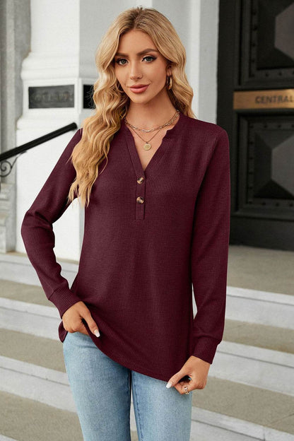 V-Neck Long Sleeve Blouse Trendsi 762295e8ecea46e9a934feeffcc8ba84-Max