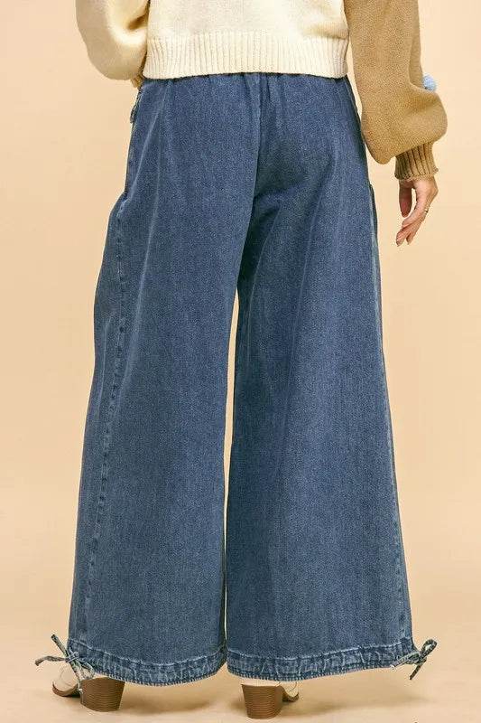 Davi & Dani Drawstring Hem Wide Leg Mid Rise Jeans Trendsi 7622bfae-e33a-4195-95dd-004804f31b07-Max
