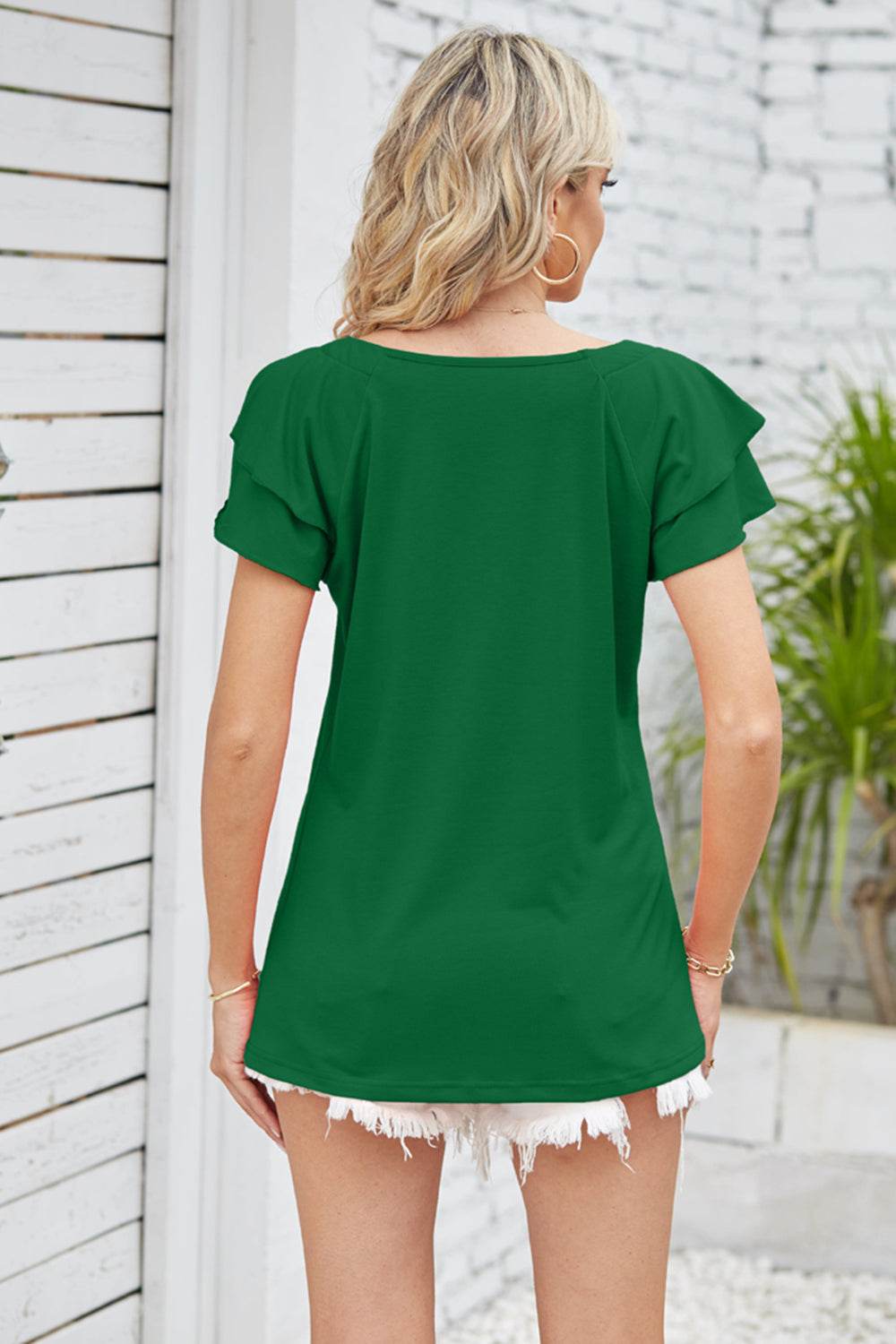 Square Neck Flutter Sleeve Top Trendsi 76347058568249758678c7c224651a01-Max
