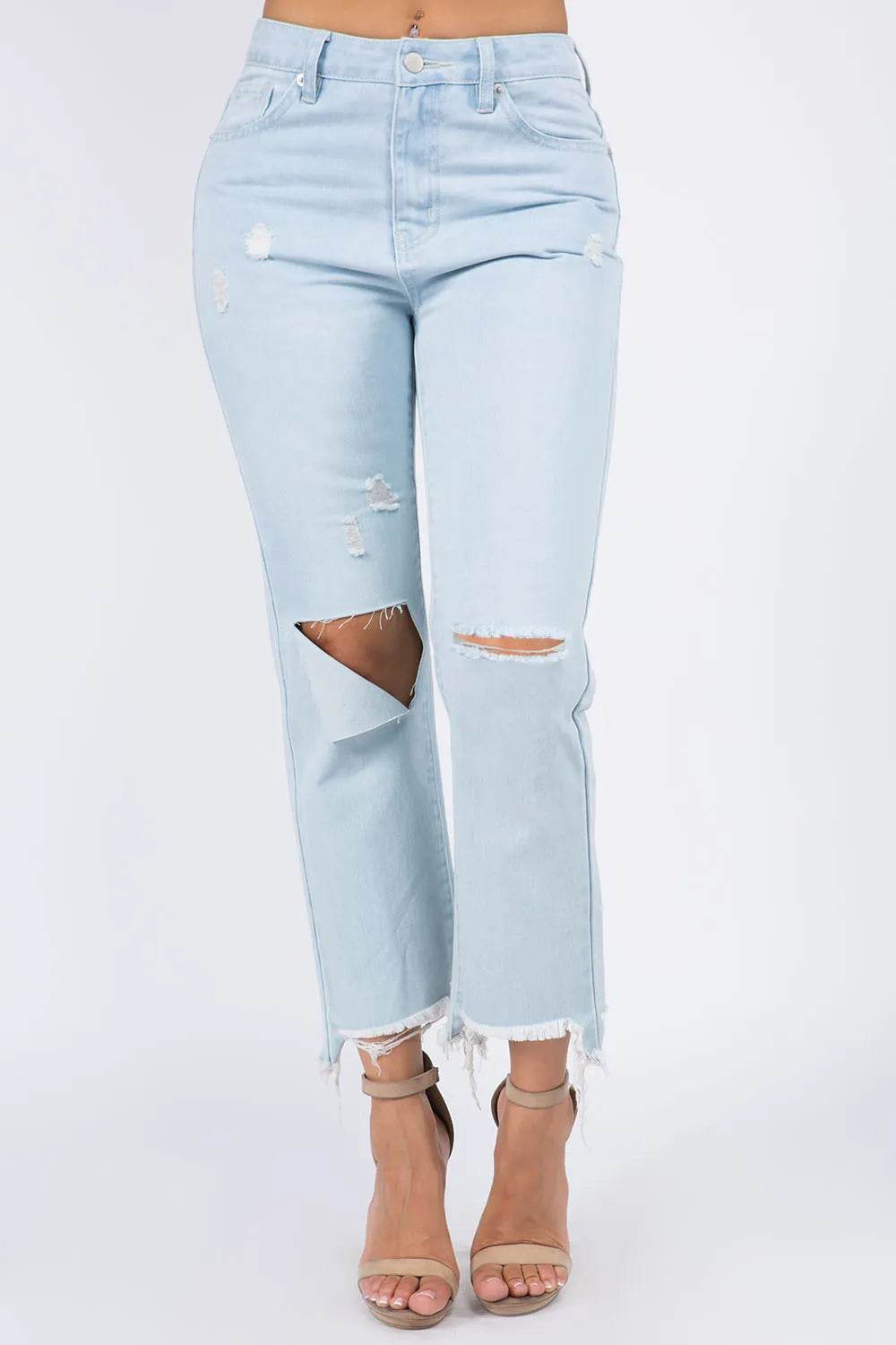 American Bazi High Waist Distressed Raw Hem Jeans Lt.Blue Trendsi 76a95f2f-214a-402e-b911-6c85b95a9c2a-Max