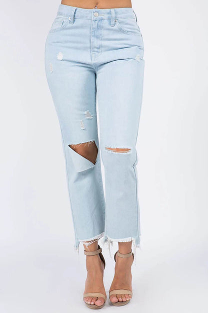 American Bazi High Waist Distressed Raw Hem Jeans Lt.Blue Trendsi 76a95f2f-214a-402e-b911-6c85b95a9c2a-Max