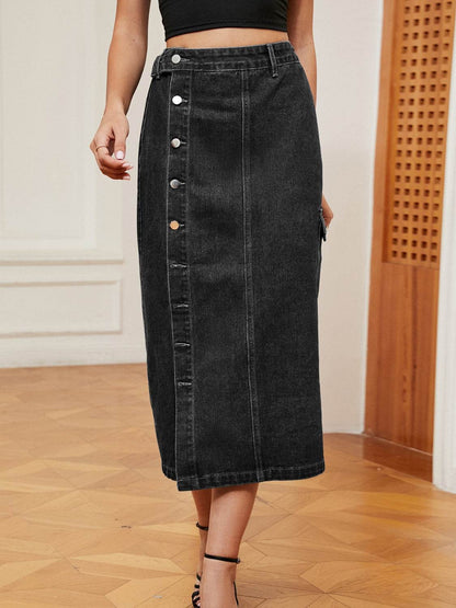 Button Down Midi Denim Skirt Trendsi 76aa18cc3e4441ae8031dee6f3e6a43d-Max