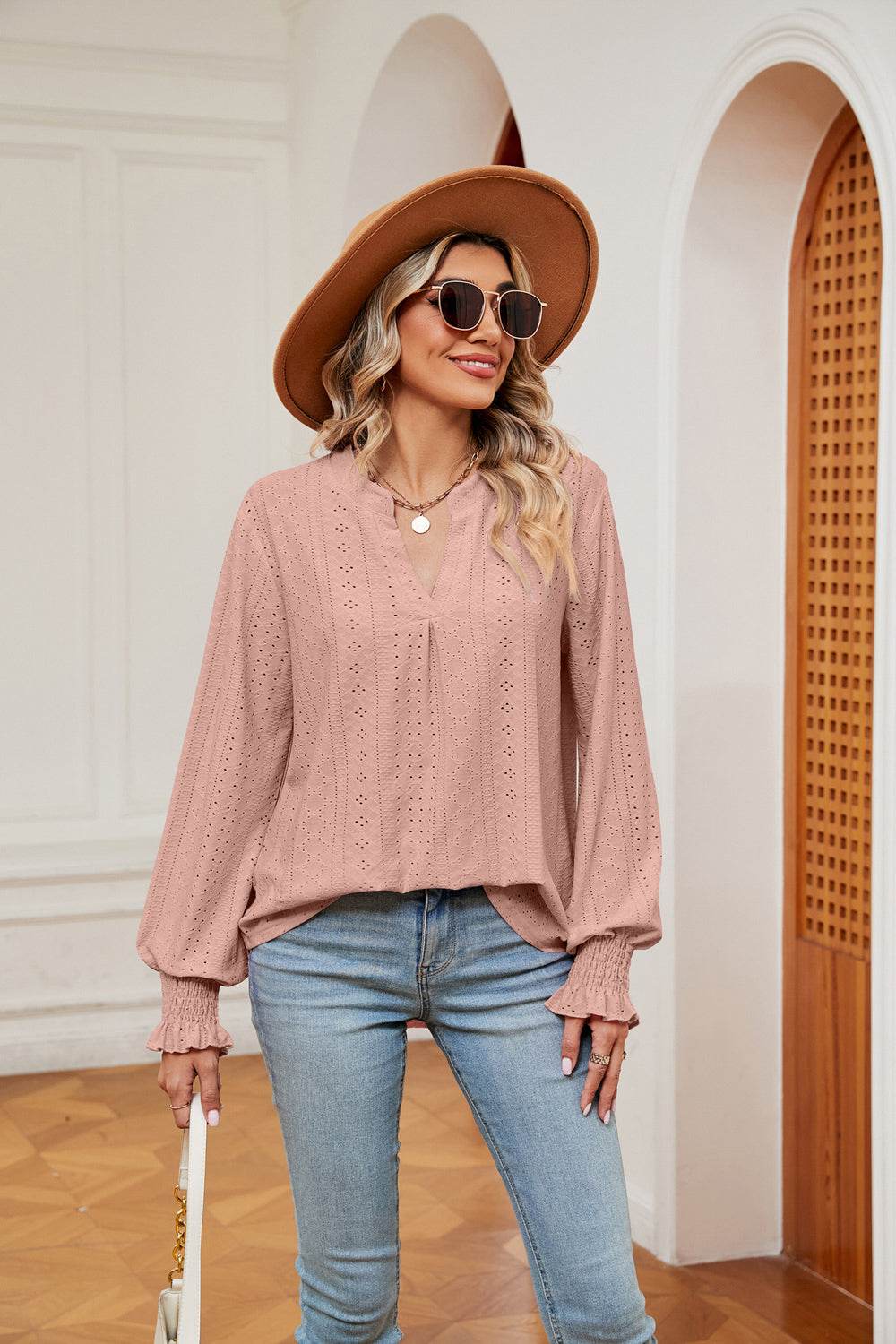 Notched Neck Flounce Sleeve Blouse Trendsi 76c7fc51dcdf41a6afbca710b05b4acb-Max