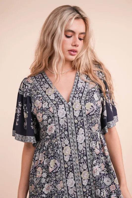 VERY J Shirring Detail Printed Woven Mini Dress Trendsi 76ef7cb2fe2f4593b3b59cc2b7cbd60e-Max-Origin