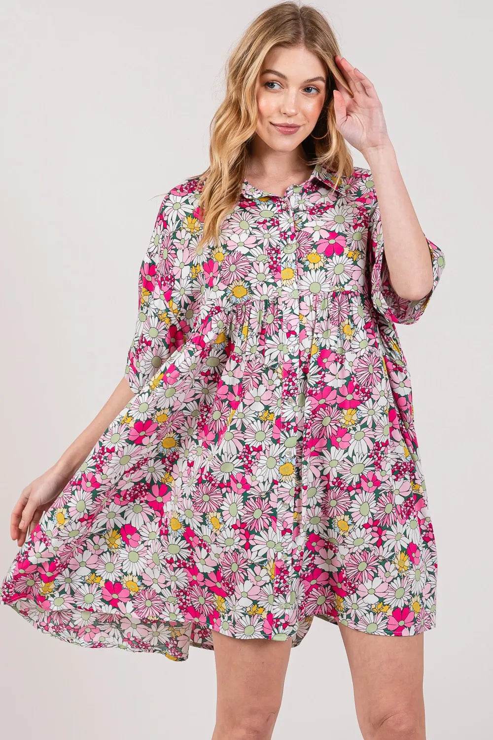 SAGE + FIG Floral Button Down Mini Shirt Dress Trendsi 76fab21f-495f-4910-9f65-8406a2396064-Max