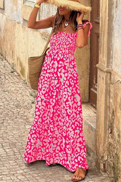 Ruffled Printed Wide Strap Dress Hot Pink Trendsi 77170837-3247-4b25-b091-970e5f39a07f-Max