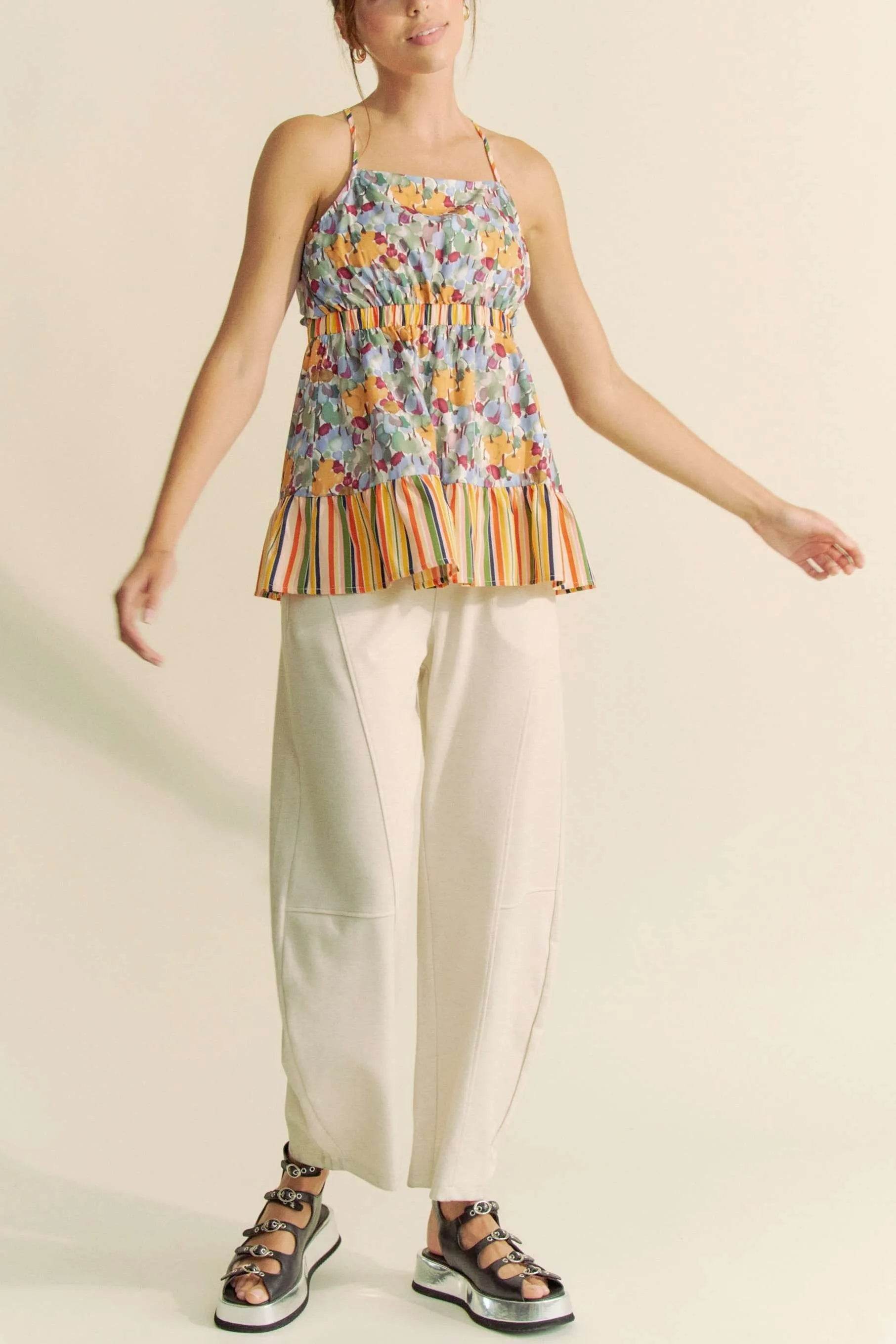 Davi & Dani Floral Smocked Sleeveless Ruffle Back Tie Top Trendsi 772cac4d7ebf499585c486731b41ccfa-Max-Origin