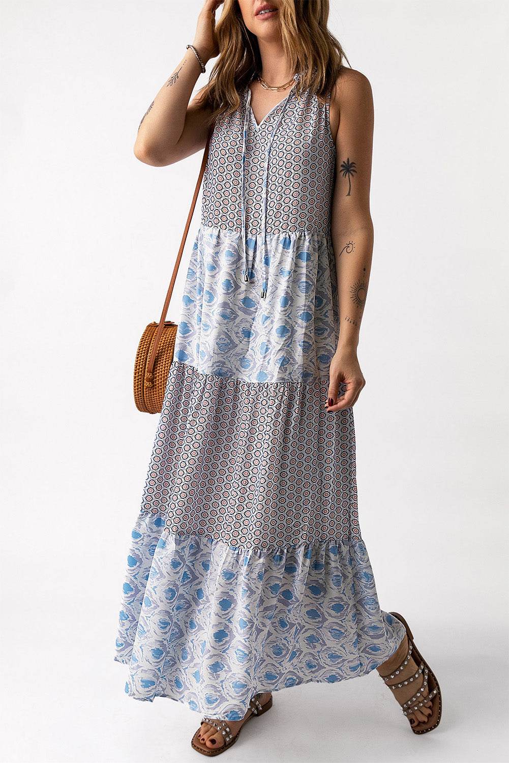 Mixed Print Tie-Neck Sleeveless Maxi Dress Trendsi 772cc16c66e5462b8699aafcfcbdc8f6-Max