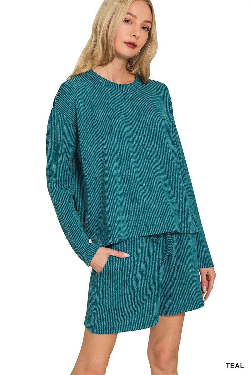 Zenana Corded Rib Long Sleeve Tee and Shorts Set Trendsi 773b7f02264d4dfb91aaab83b232d389-Max-Origin