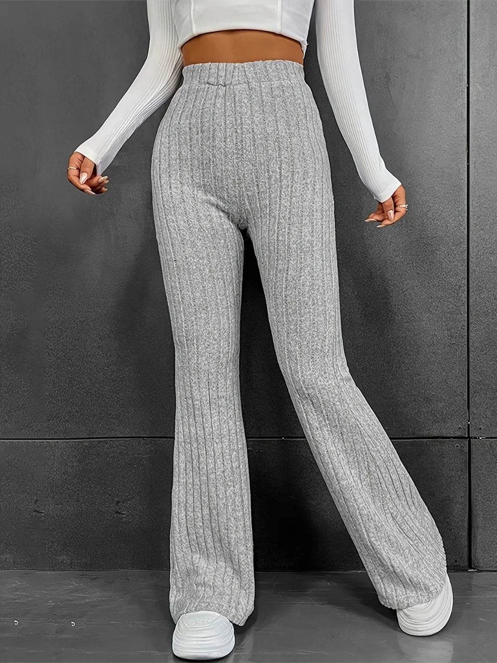 Ribbed High Waist Bootcut Pants Gray Trendsi 773ed286-7db4-46c2-b0fe-872db445c534-Max