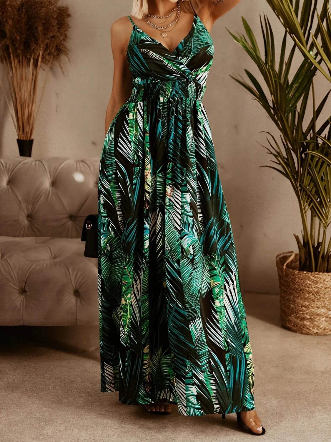 Smocked Printed Surplice Maxi Cami Dress Trendsi 77536773-3a83-4693-bd4c-5d4d8e31baf2-Max-Origin