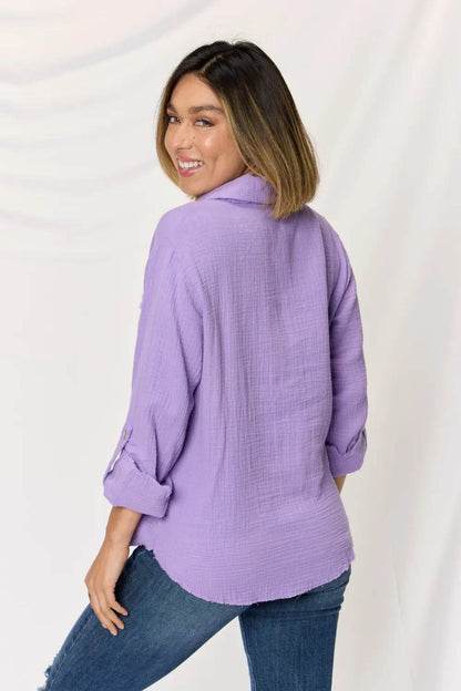Zenana Texture Button Up Raw Hem Long Sleeve Shirt Trendsi 775dc22c-5baa-4289-bb72-08124b8b0274-Max