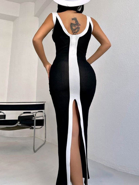Contrast Wide Strap Slit Midi Dress Trendsi 778822bdf7af4f5286782540bb0566b7-Max