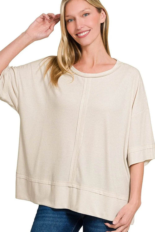 Zenana Ribbed Boat Neck 3/4 Sleeve Top SAND BEIGE Trendsi 7797d17b-519d-4d1a-a3bf-b327baeb1810-Max-Origin