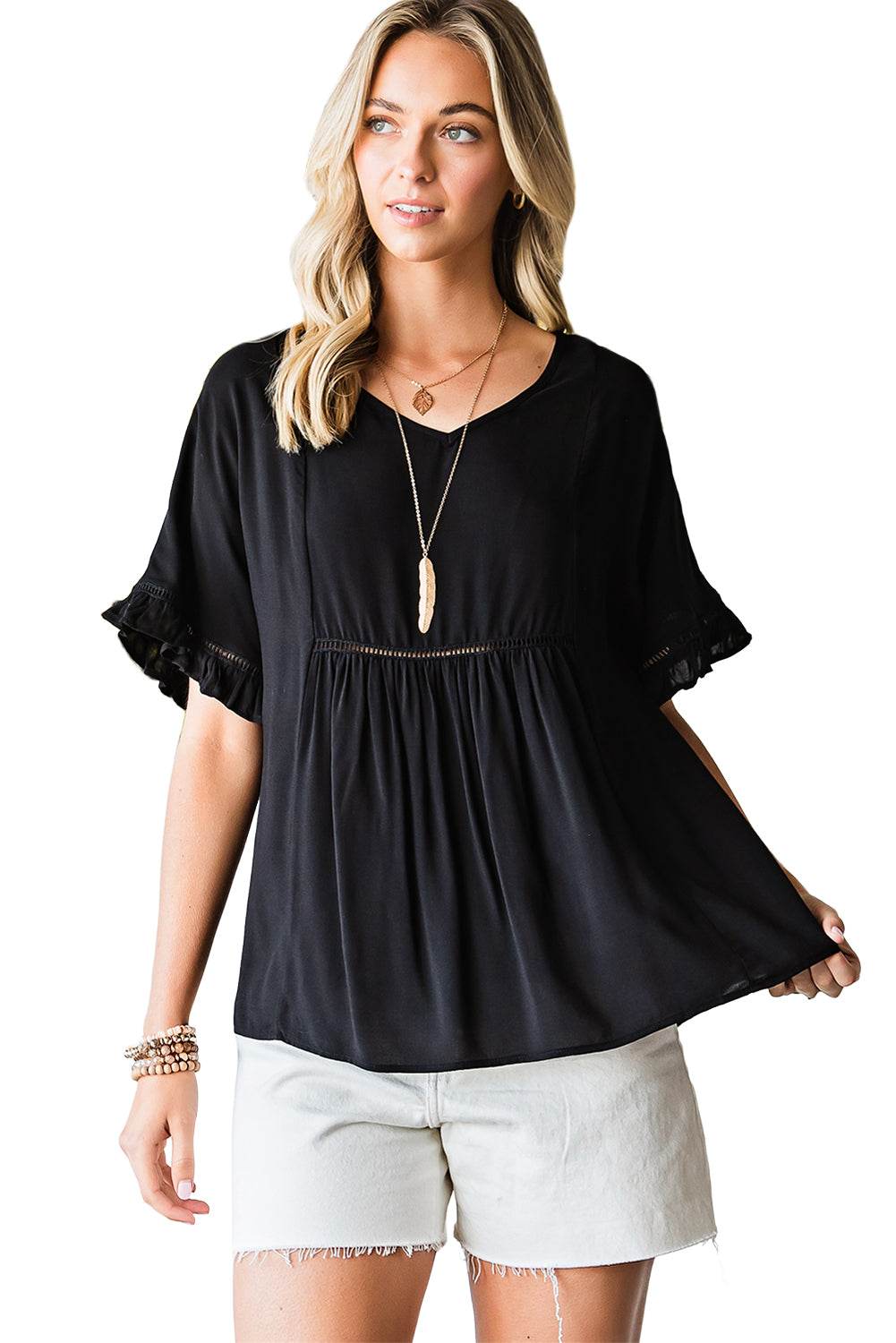 V-Neck Flounce Sleeve Babydoll Blouse Trendsi 7799c90267b9453387badea3ca1346d7-Max