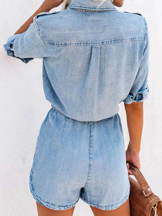 Drawstring Half Button Half Sleeve Denim Romper Trendsi 77df87e5-1a5f-4686-9cc8-8e8a3225921d-Max