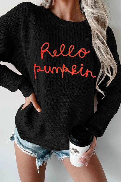 HELLO PUMPKIN Round Neck Long Sleeve Sweater Trendsi 77ea82a1-1007-4ed4-b534-aff4796dffcf-Max