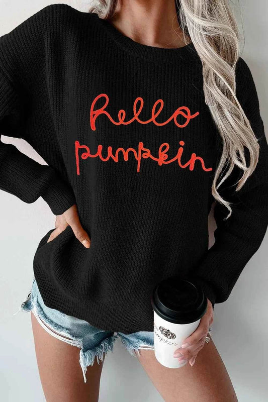 HELLO PUMPKIN Round Neck Long Sleeve Sweater Trendsi 77ea82a1-1007-4ed4-b534-aff4796dffcf-Max